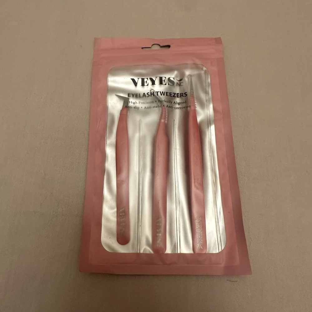 VEYES INC Lash Tweezers for Eyelash Extensions,Fiber Tip Tweezers Kit, Pink New